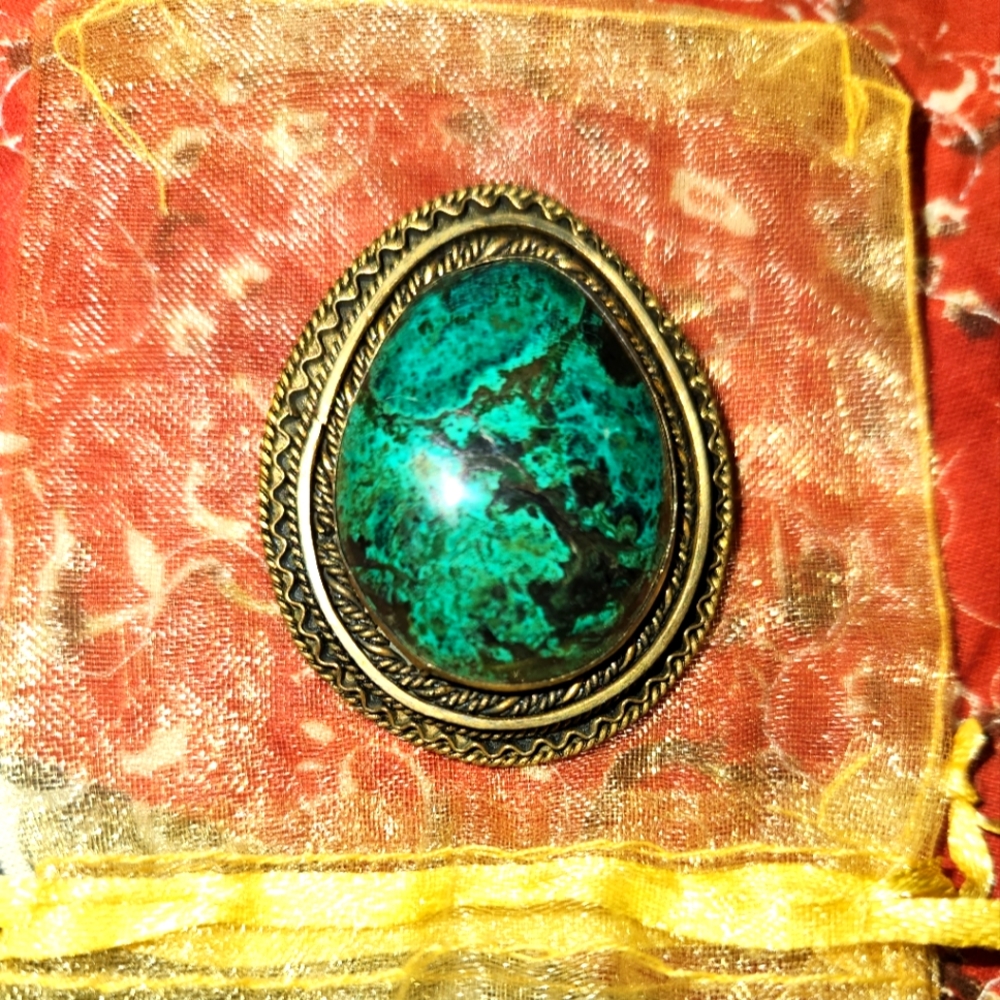 ISRAEL 925 Sterling Silver - Vintage Cabochon Cut Eilat Stone Brooch Pin. 2 in.